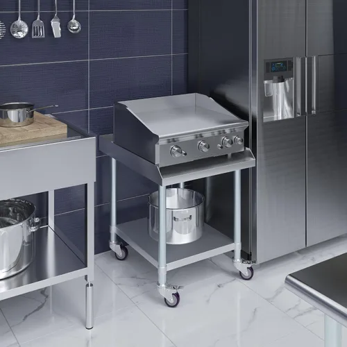 Miniatura 5 de AmGood Soporte para equipo de acero inoxidable con estante inferior + ruedas, resistente, grado comercial, certificado NSF