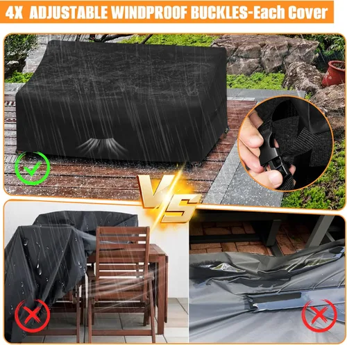 Miniatura 4 de Kovshuiwe Juego de 4 fundas impermeables para patio, sillas de jardín, mesa de café, funda para conjunto de muebles de patio para sofá exterior