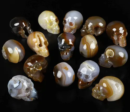 Miniatura 5 de Skullis 2.0 "ágata geoda cráneo de cristal, escultura de arte fino de piedras preciosas talladas a mano, estatua de piedra curativa de Reiki.1396