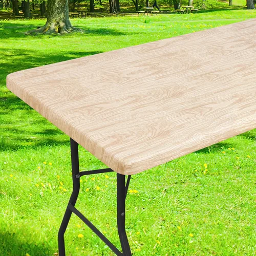 Miniatura 18 de Smiry Mantel cuadrado para mesa de pícnic, impermeable, elástico, ajustable, para campamento, protector de vinilo con parte trasera de franela Beige