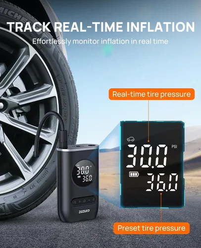 Miniatura 3 de Compresor de aire portátil para inflador de neumáticos, bomba de aire inalámbrica ZGZUXO 150PSI para neumáticos de automóvil con manómetro de luz