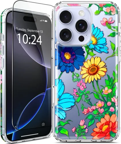 Miniatura 20 de Funda para iPhone 16, con protector de pantalla, linda para mujeres y niñas, funda protectora de grado militar de 10 pies para iPhone 16, funda