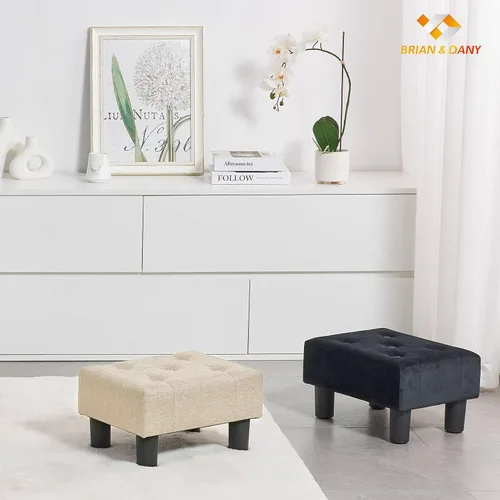 Miniatura 7 de BRIAN & DANY Taburete pequeño para pies, taburetes de lino con patas, reposapiés pequeño estable para sala de estar, beige