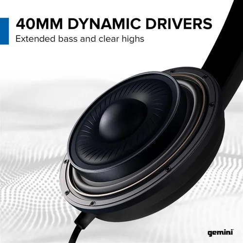 Miniatura 2 de Gemini Sound DJX-200 Auriculares profesionales negros para DJ, monitor sobre la oreja con controladores de 1.575 pulgadas, almohadillas ultra