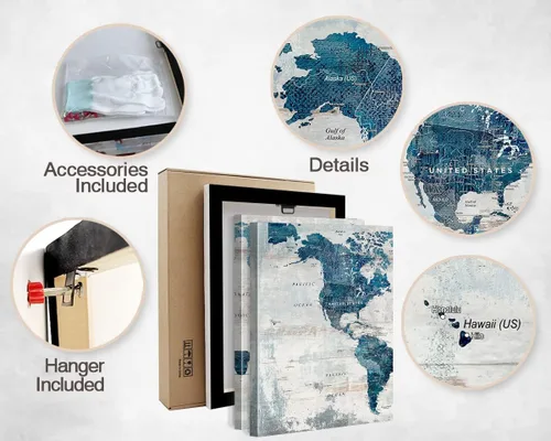 Miniatura 5 de Decoración de pared de oficina, arte de pared grande para sala de estar, lienzo, mapas del mundo, obras de arte enmarcadas para paredes, pinturas