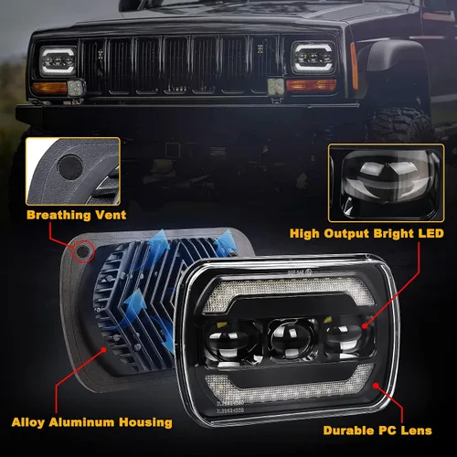Miniatura 6 de Faros delanteros 5x7 7x6 H6054 con señal de giro amarilla blanca DRL para Jeep Wrangler YJ Cherokee XJ Ford Chevy GMC Toyota Nissan Pickup Truck