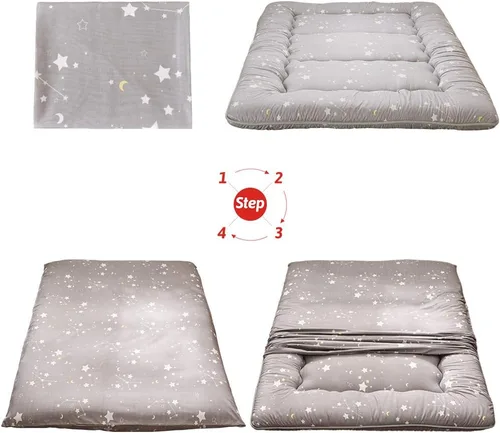 Miniatura 7 de MAXYOYO Colchón de Futón Japonés Constelación Gris, Tapete de Tatami Portátil Tapete de Camping Almohadilla para Dormir para Niños Plegable
