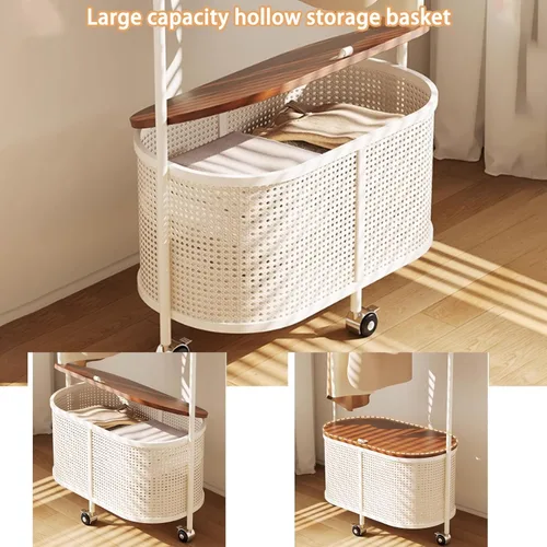 Miniatura 7 de 360 °Rotary Clothes Rack, Metal Clothing Rack, Garment Rack with Wheels and Large Capacity Storage Basket, Merchandise Coat Rack Display for Hanging
