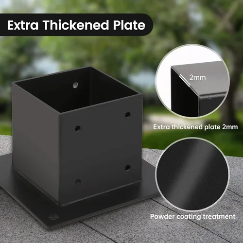 Miniatura 6 de Base de poste de 4×4, 2 piezas, soportes de poste de cubierta, tamaño interior de 3.5"x3.5", base de anclaje para poste de valla de acero grueso