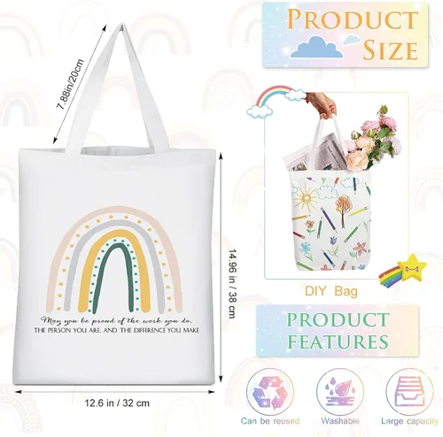 Miniatura 4 de Sadnyy 20 bolsas de lona arcoíris para profesores y empleados, regalo inspirador con cremallera para oficina, escuela