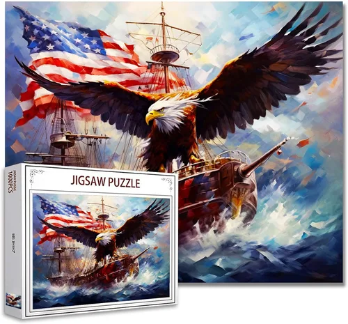 Miniatura 15 de Rompecabezas de 1000 piezas con la bandera americana y águila para adultos, rompecabezas del 4 de julio, para juegos de actividades familiares