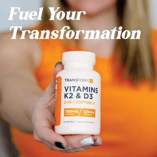 Miniatura 5 de TransformHQ Vitamina K2 (MK7) (100 mcg) + vitamina D3 (5000 UI) 120 cápsulas blandas, sin gluten y sin OMG