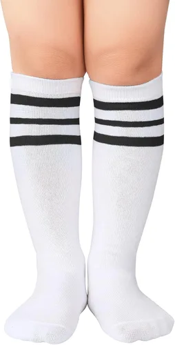 Miniatura 2 de Zando Calcetines de fútbol para niños y niñas, calcetines de tubo a rayas hasta la rodilla, calcetines de uniforme escolar, calcetines largos