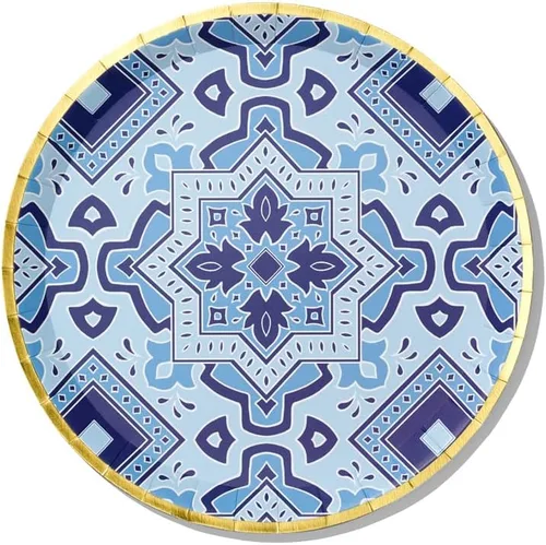 Miniatura 8 de Coterie Platos azules y dorados (juego de 10 platos pequeños marroquíes, azul marino, agradables para bodas, despedidas de soltera, cenas y fiestas)