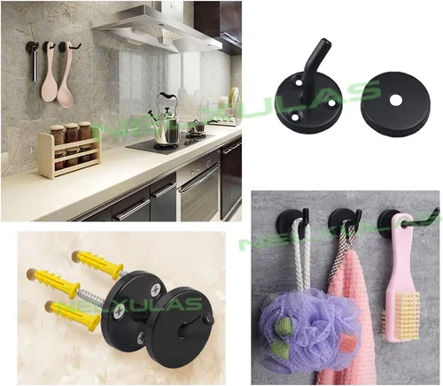 Miniatura 4 de Gancho clásico negro de acero inoxidable resistente, gancho duradero para colgar batas, gancho de montaje en pared, toque perfecto para tu baño