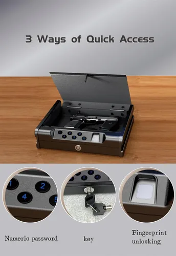 Miniatura 2 de VORanexs - Caja fuerte para armas. Caja fuerte para 2 pistolas con 3 huellas dactilares de acceso rápido, código de acceso, llave. Con aviso de voz