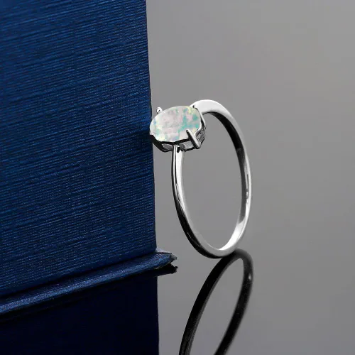 Miniatura 116 de Gem Stone King Anillo de compromiso solitario con piedra preciosa de oro blanco de 10 quilates, ovalado, 0.27 x 0.19 pulgadas, anillo de promesa