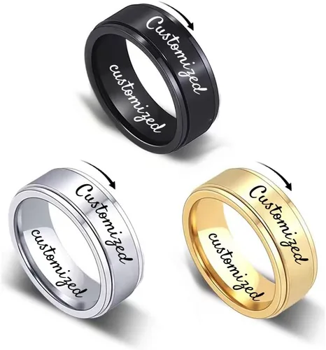 Miniatura 4 de YUOTO Anillos giratorios personalizados para hombres con texto personalizado. Anillo giratorio personalizado y grabado para mujeres. Anillos