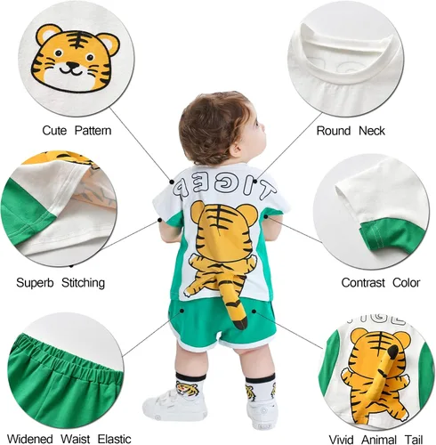 Miniatura 2 de TONWHAR Camiseta unisex con estampado de animales, 2 piezas, de algodón, de manga corta, para el verano