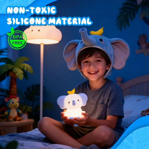 Miniatura 2 de Ammonite Luz nocturna de elefante azul, lámpara de bebé de elefante de silicona suave con 2 niveles de atenuación y temporizador de 20 minutos, luz