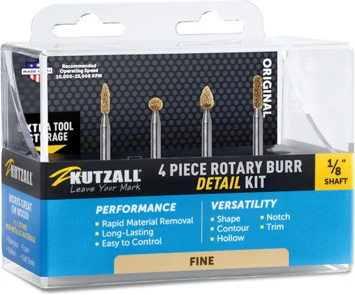 Miniatura 10 de Kutzall Kit de fresas rotativas de 4 piezas - Eje de 1⁄8", Fino - Brocas de tallado de madera para Dremel, Foredom, Ryobi, DeWalt, Milwaukee Tools