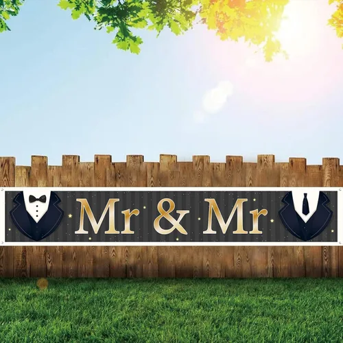 Miniatura 5 de INNORU Cartel grande con texto en inglés "Mr & Sr", letrero de fondo para fiesta de boda gay, cartel de jardín para hombre, despedida de soltera