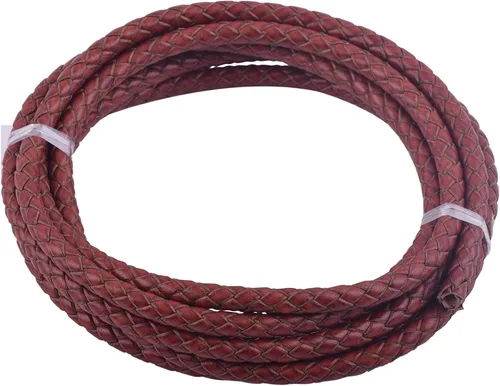 Miniatura 67 de KONMAY 2 yardas 8.0mm Cordón redondo de cuero trenzado auténtico marrón antiguo para corbata de bolo