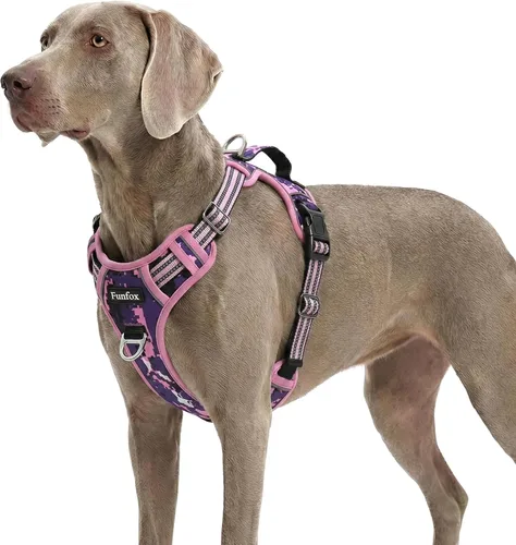 Miniatura 24 de Funfox Arnés para perro sin tirones, arnés de chaleco ajustable para mascotas, material súper suave con mango vertical, fácil control, paseo