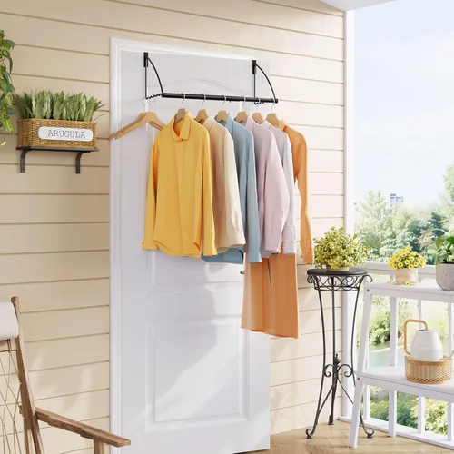 Miniatura 8 de Tajsoon Percha para colgar sobre la puerta extensible y ajustable, percha para colgar ropa sobre la puerta para toallas y abrigos, ganchos para Negro