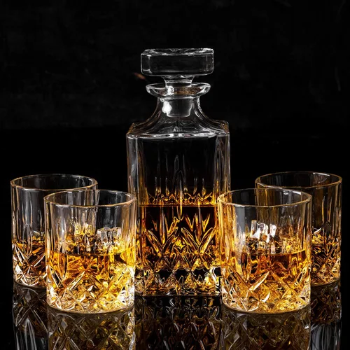 Miniatura 6 de KANARS Juego de decantador de whisky y vasos en caja de regalo única, juego de decantador de licor de cristal original para bourbon, escocés, vodka