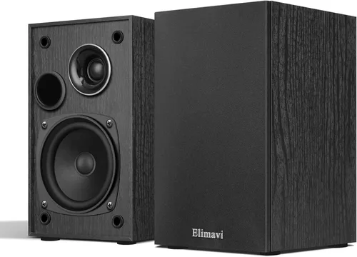 Elimavi Altavoces pasivos para estantería, diseño de 2 vías con woofer de 4 pulgadas y tweeter de cuerno de seda de 1 pulgada, graves de 60 Hz,