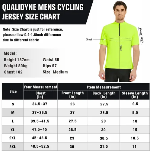 Miniatura 6 de qualidyne Camiseta de ciclismo para hombre, manga corta, media cremallera, con bolsillo trasero con cremallera