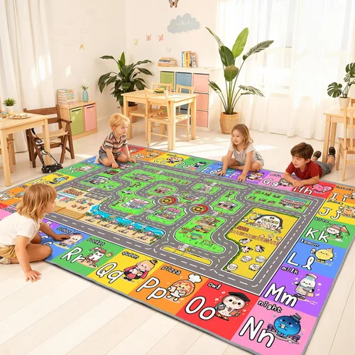 Miniatura 11 de Alfombras con letras del alfabeto para sala de juegos, aula, dormitorio, 5 x 7 pies, antideslizante y suave, alfombra ABC para habitación de niños