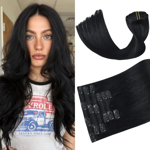 Miniatura 18 de Aison Extensiones de cabello humano real con clip, color marrón oscuro, 2.47 onzas, cabello humano Remy, 12 pulgadas, para mujeres, 7 unidades, 16