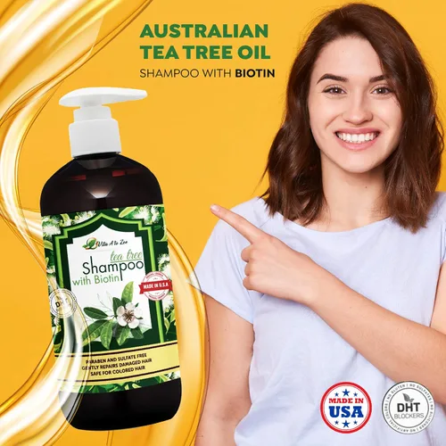 Miniatura 3 de Champú de aceite de árbol de té con biotina (16.9 onzas líquidas) Fórmula profesional para caspa, picazón y cuero cabelludo seco Hidratante