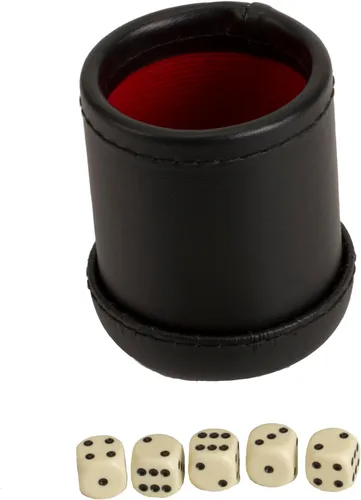 4" Deluxe Dice Cup con 5 dados estándar, negro/crema color