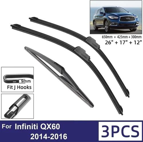Miniatura 2 de Limpiaparabrisas de automóvil compatible con Infiniti QX60 2014-2016, limpiaparabrisas delantero y trasero, de goma suave, parabrisas de 26 + 17 + 3