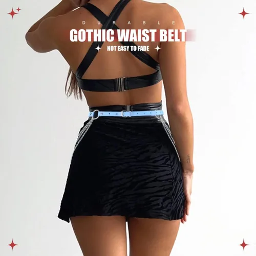 Miniatura 6 de Asooll Cinturón punk de cadena de cuero en capas para el cuerpo, joyería de cintura de cuero para la playa, club, fiesta, accesorios de joyería