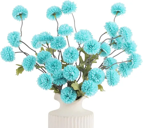 Miniatura 15 de DuHouse 6 piezas de flores artificiales de seda falsa pompón, mini rosa falsa pequeña con tallos para ramos de bodas, centros de mesa, jarrones, Café
