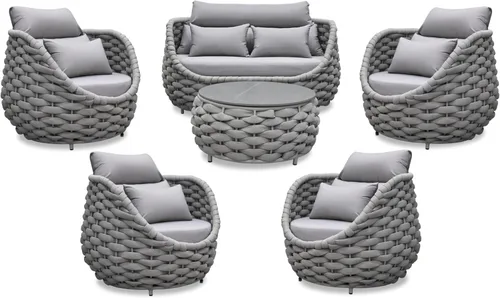 Miniatura 25 de Juego de muebles de patio de 4 piezas ensamblado, conjunto de sofá de conversación para exteriores de cuerda tejida a mano - Sofá de aluminio Cuerda