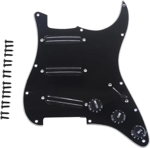 Miniatura 16 de Musiclily Golpeador ST-SSS básico precableado con mini riel de cerámica Humbucker para guitarra eléctrica Strat Style, 3 capas blanco envejecido