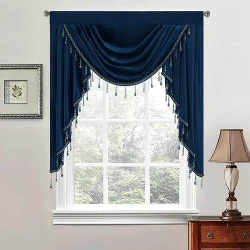 StangH Cortinas de terciopelo grueso con cenefa de cascada para sala de estar, cenefas de lujo con bolsillo para barra, oscurecimiento de habitación