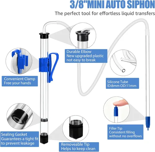 Miniatura 4 de Varita de embotellado con sifón automático de 14 pulgadas, bastón de 3/8 pulgadas, sifón de vino, bomba de sifón automático para preparar cerveza