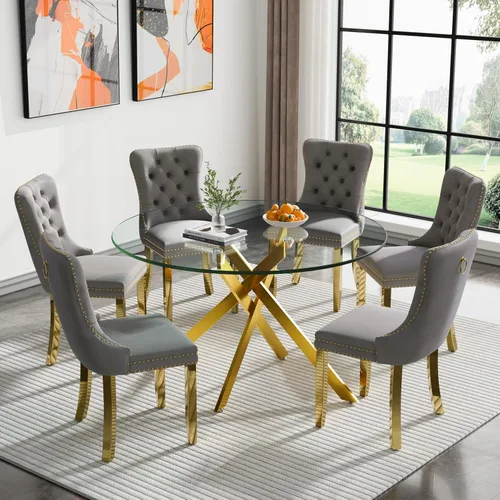 Miniatura 54 de Juego de 4 mesas de comedor de cristal para 4, juego de 4 mesas y sillas de cocina modernas, juego de mesa de comedor de cocina de 5 piezas con mesa
