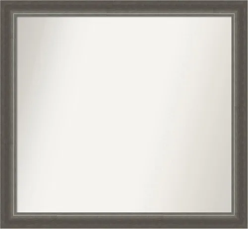 Miniatura 445 de Amanti Art Espejo de baño plateado para sobre fregadero, 25 x 25 pulgadas, espejo de tocador cuadrado estrecho de níquel cepillado, marco de madera