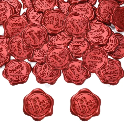 Miniatura 2 de Yoption 50 calcomanías adhesivas para sellos de cera con letra roja metálica, sellos de sobre, sellos de sobre, calcomanías de cera autoadhesivas