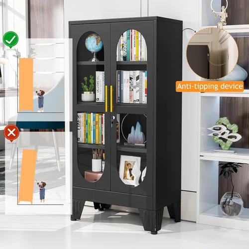 Miniatura 6 de PAOFIN Vitrina de Exhibición con Cerradura de 47" de Alto con Puerta de Vidrio, Gabinetes de Metal con 3 Estantes Ajustables, Gabinete Vitrina