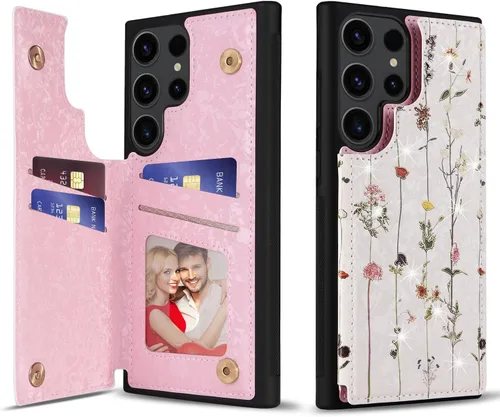 Miniatura 9 de UEEBAI Funda tipo cartera para Samsung Galaxy S23 Ultra con tarjeteros, funda de piel sintética, función atril, bloqueo RFID, doble cierre Mariposa