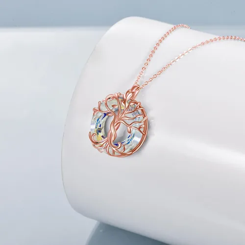 Miniatura 4 de TOUPOP Collar con colgante de árbol de la vida familiar de plata de ley para el día de la madre, con círculo de cristal, regalos para mujeres
