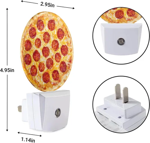 Miniatura 3 de EKOBLA Luz nocturna enchufable para pizza, patrón de comida de queso y salchichas, luz nocturna LED con sensor automático para habitación
